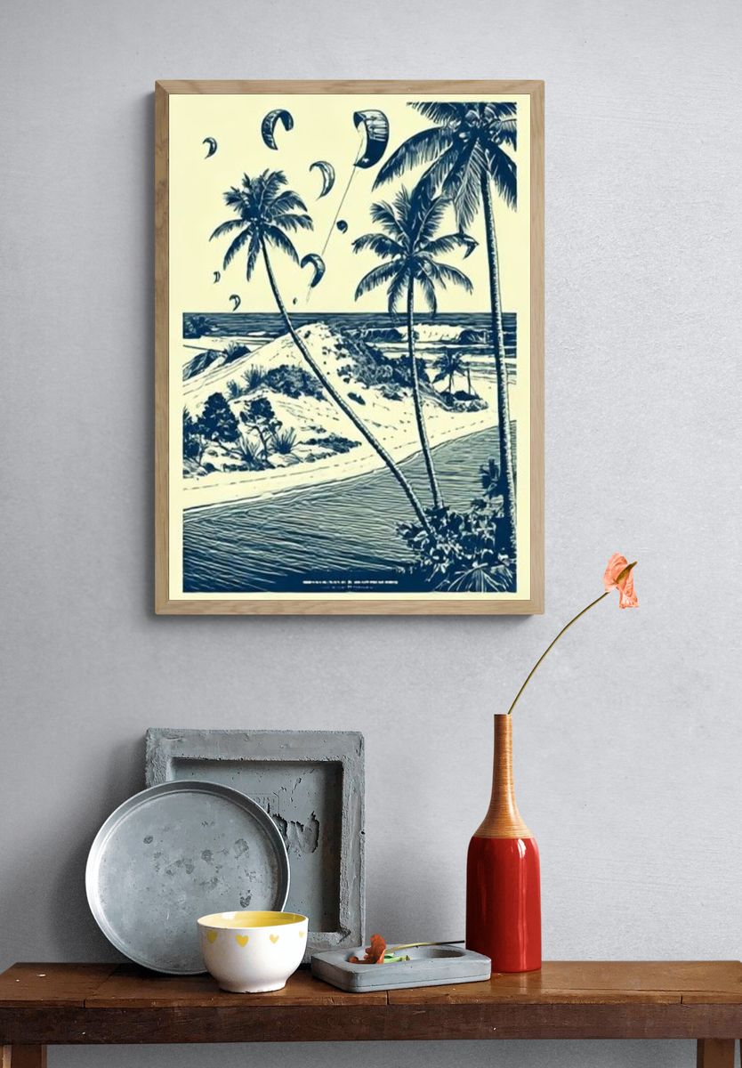 Tropical Kite Beach Illustration Poster. — room view 3