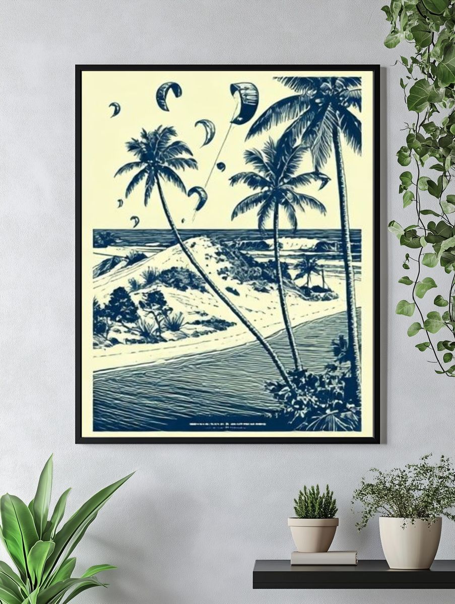 Tropical Kite Beach Illustration Poster. — room view 4