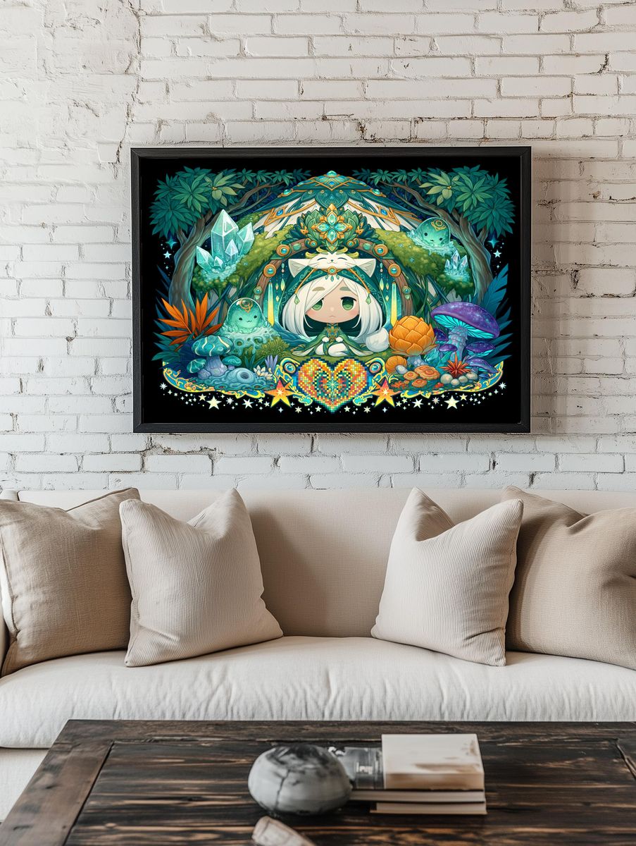 Forest Spirit Chibi Illustration Poster. — room view 1