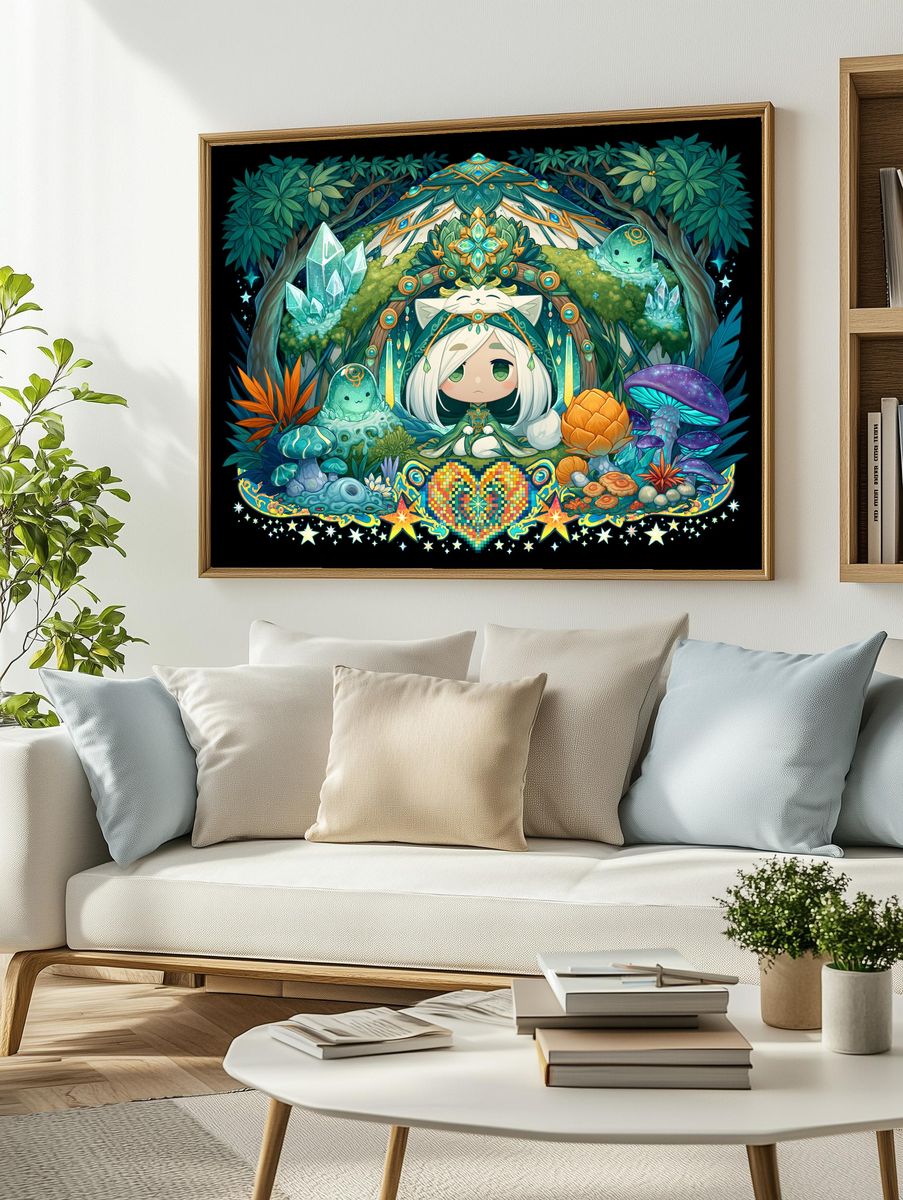 Forest Spirit Chibi Illustration Poster. — room view 2