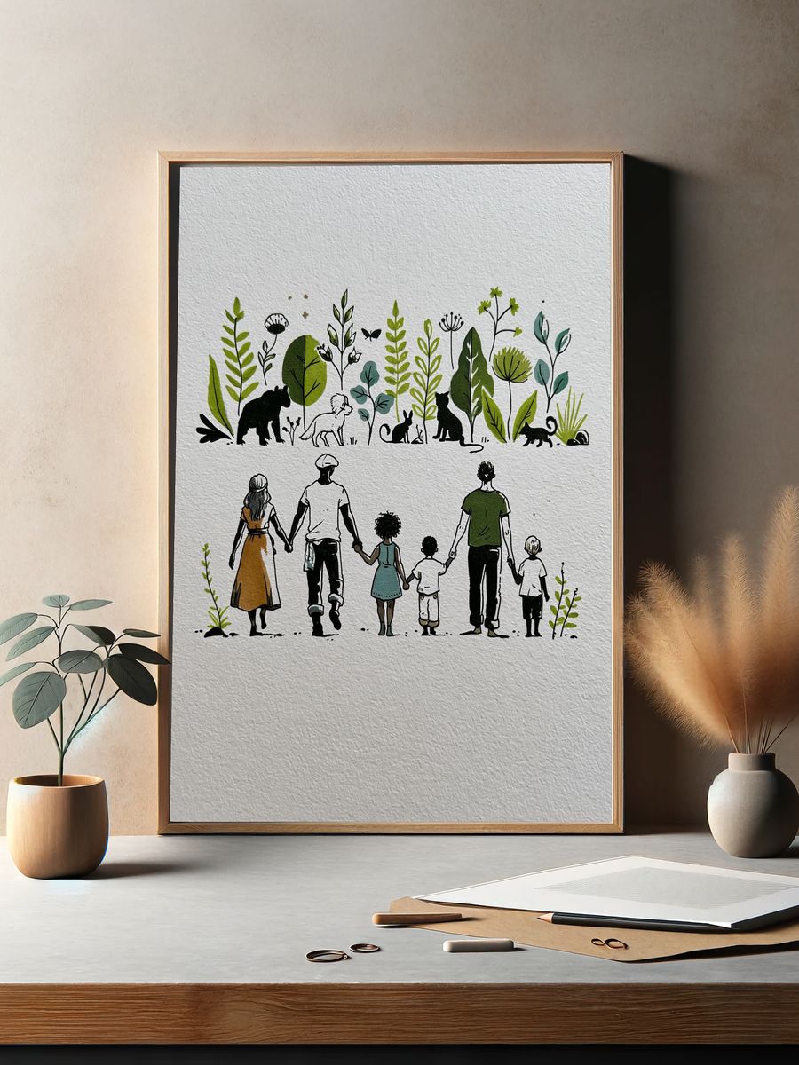 Family Nature Walk Illustration Poster. — room view 2