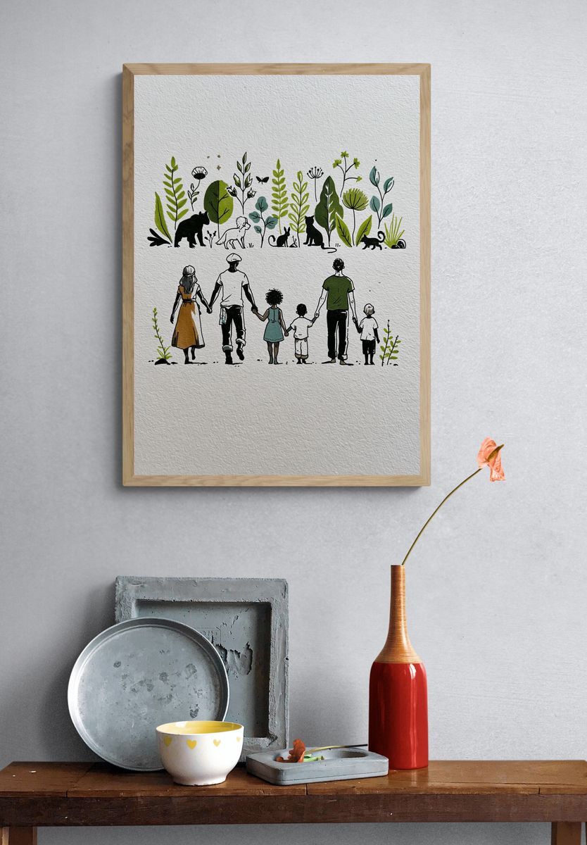 Family Nature Walk Illustration Poster. — room view 3