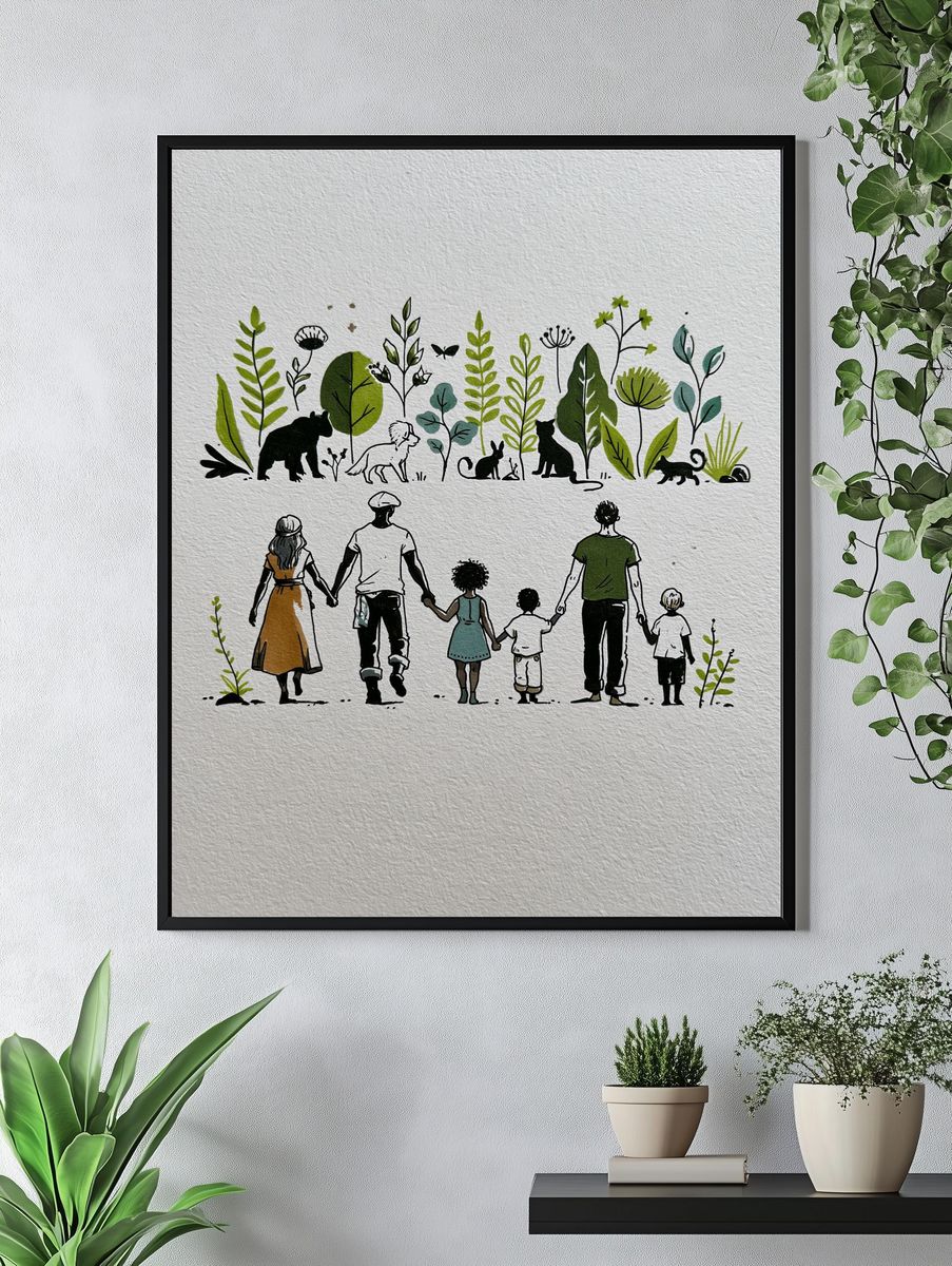 Family Nature Walk Illustration Poster. — room view 4