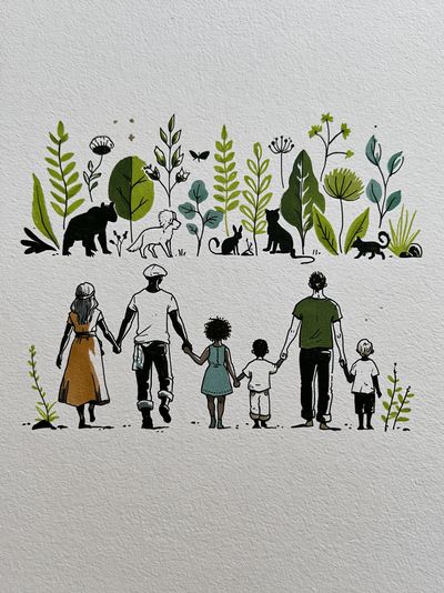 Family Nature Walk Illustration Poster.