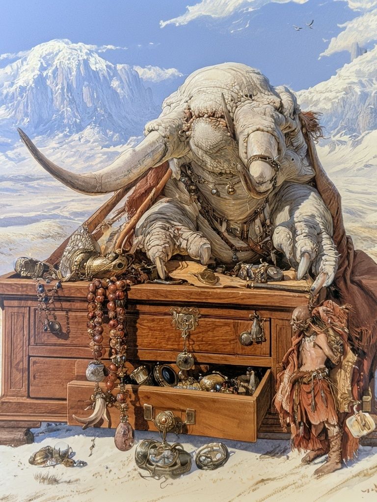 Desert Elephant Treasure Illustration Poster. poster — illustration art