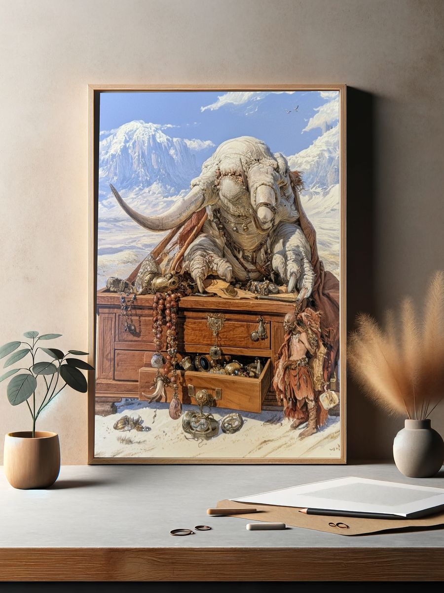 Desert Elephant Treasure Illustration Poster. — room view 2