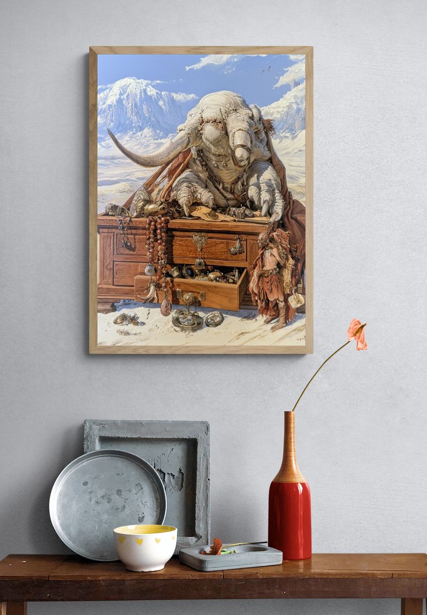 Desert Elephant Treasure Illustration Poster. — room view 3