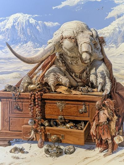 Desert Elephant Treasure Illustration Poster. poster