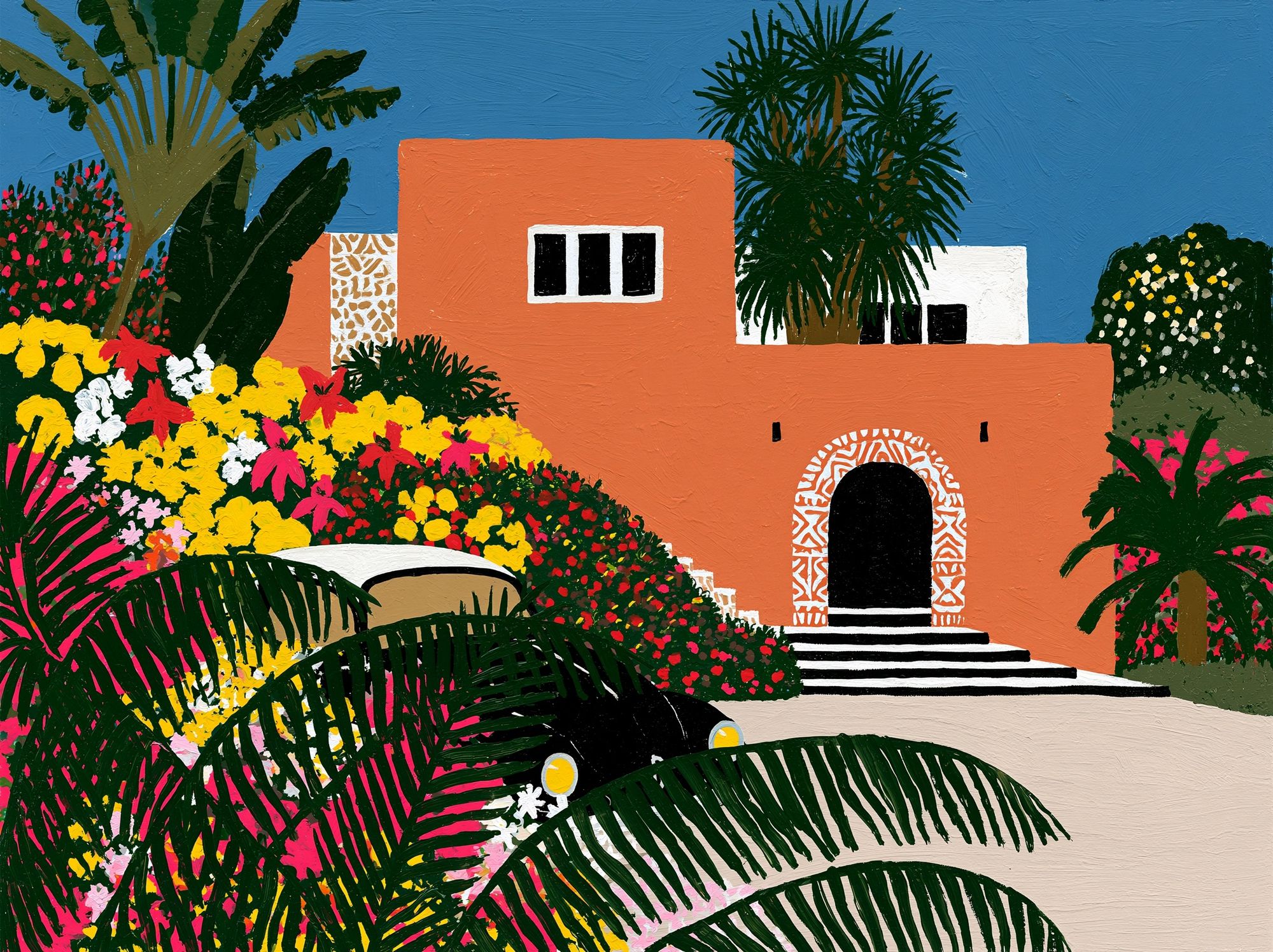 Tropical Villa Garden Illustration Print. poster detail