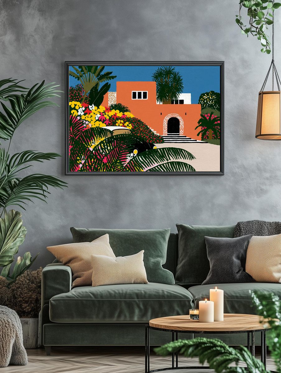Tropical Villa Garden Illustration Print. — room view 4