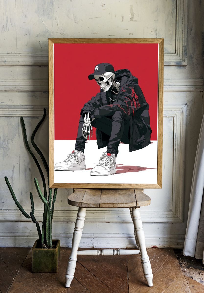 Skeleton Streetwear Digital Art Poster. — room view 1
