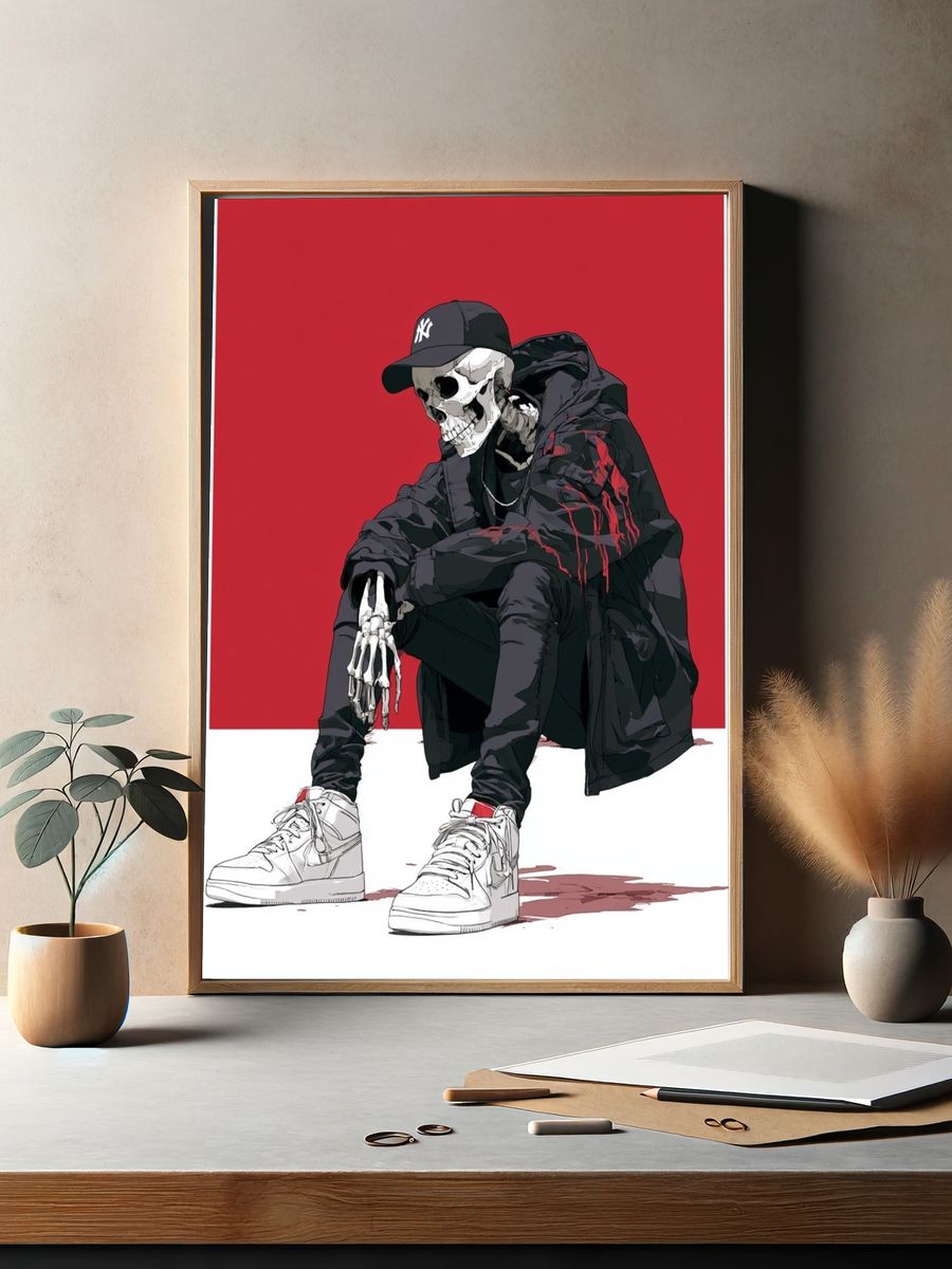 Skeleton Streetwear Digital Art Poster. — room view 2