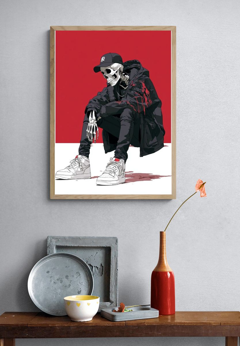 Skeleton Streetwear Digital Art Poster. — room view 3