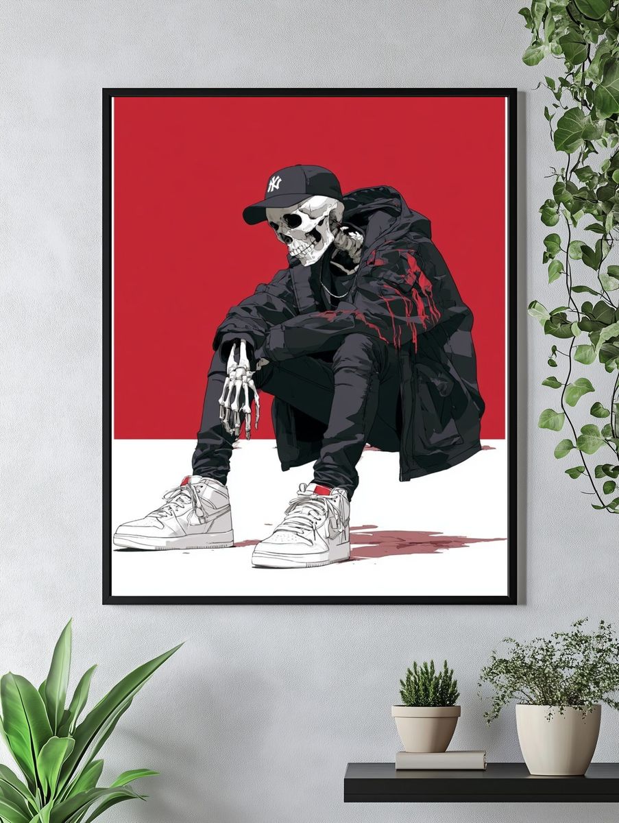 Skeleton Streetwear Digital Art Poster. — room view 4