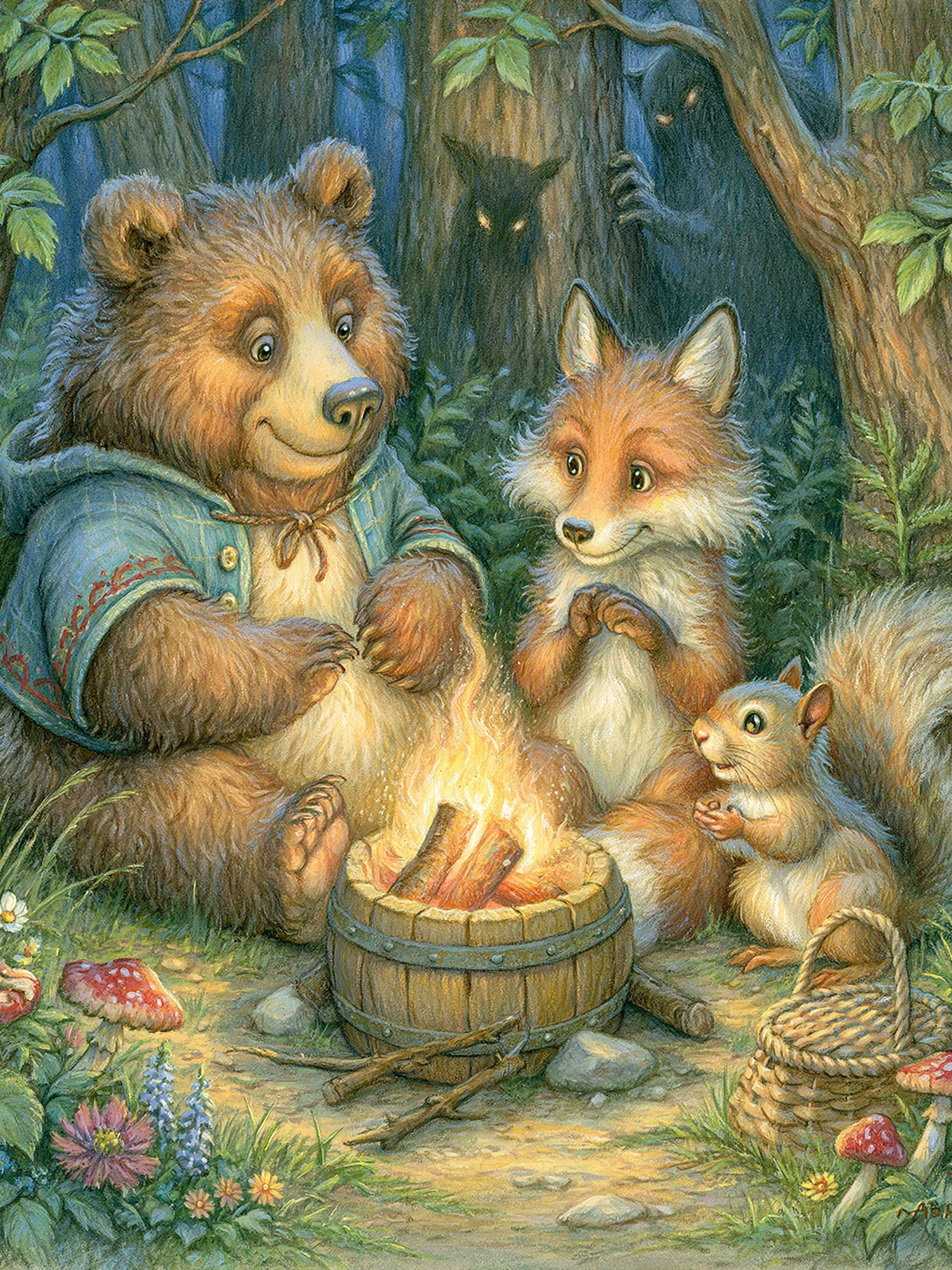 Forest Friends Campfire Illustration Poster. poster — illustration art