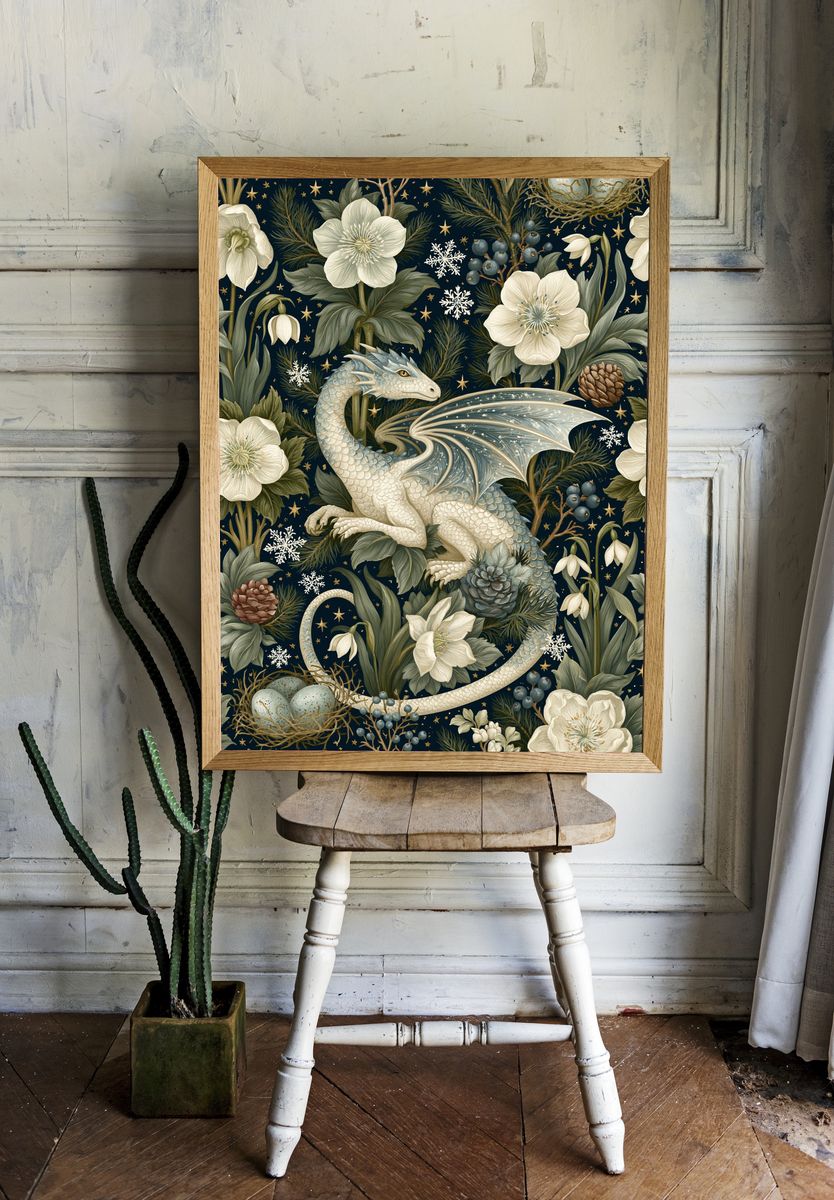 Celestial Dragon Botanical Print. room preview