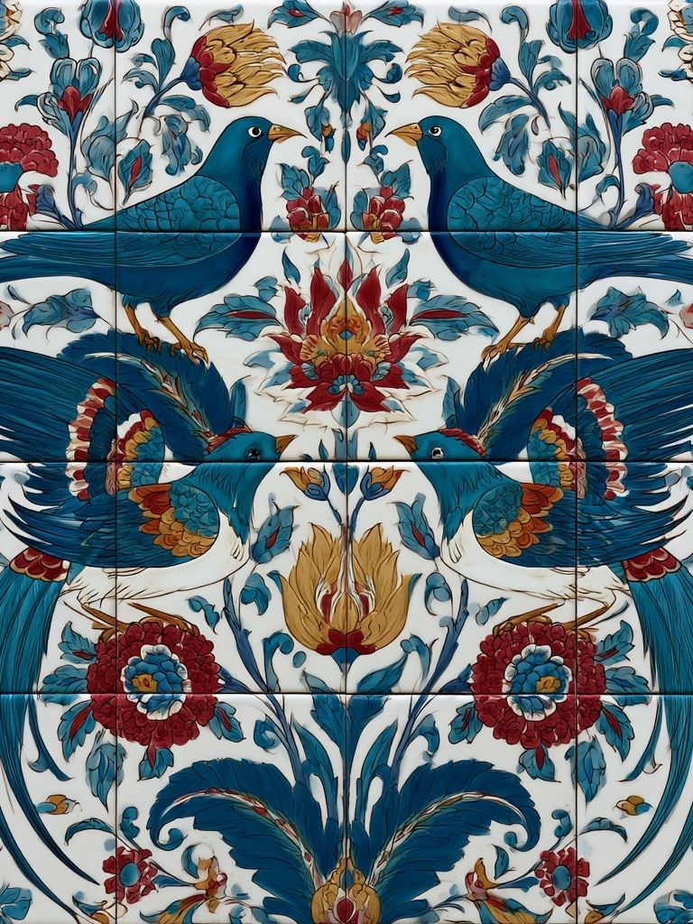 Blue Birds Floral Pattern Poster. poster detail