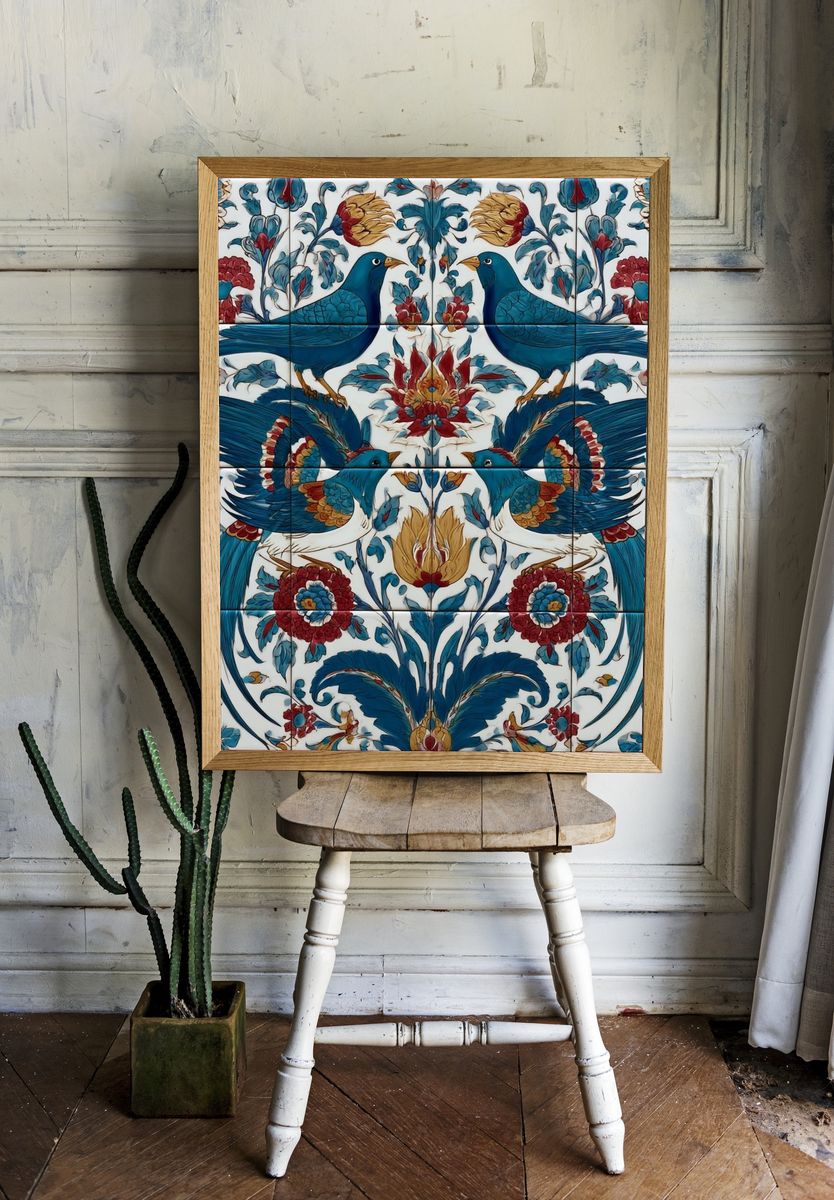 Blue Birds Floral Pattern Poster. — room view 1