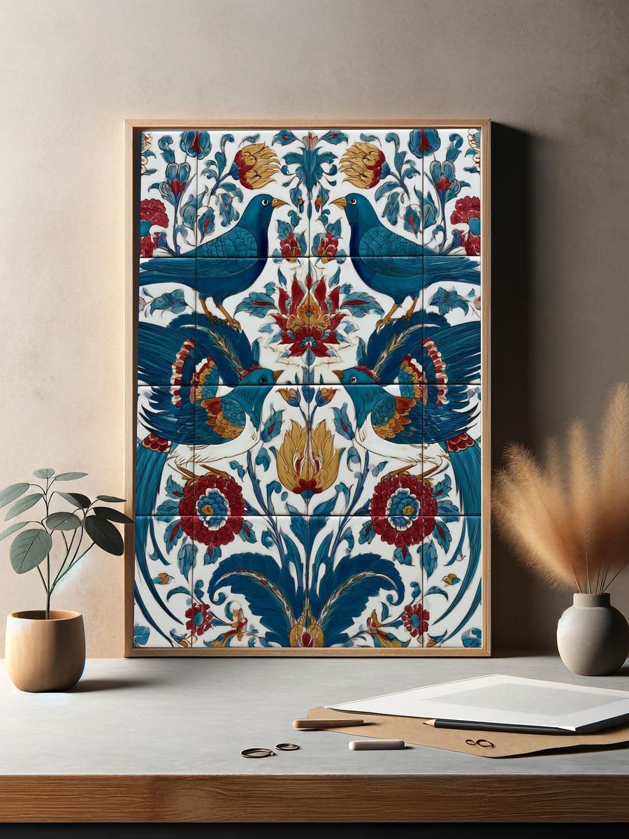 Blue Birds Floral Pattern Poster. — room view 2