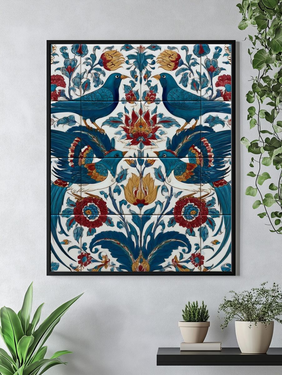 Blue Birds Floral Pattern Poster. — room view 4