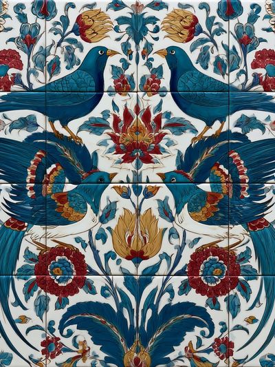 Blue Birds Floral Pattern Poster. poster