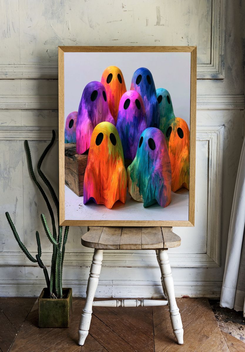 Rainbow Ghost Figurines Illustration Print. — room view 1