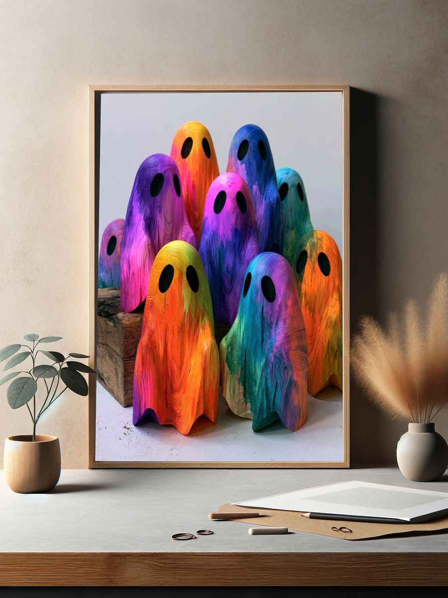 Rainbow Ghost Figurines Illustration Print. — room view 2