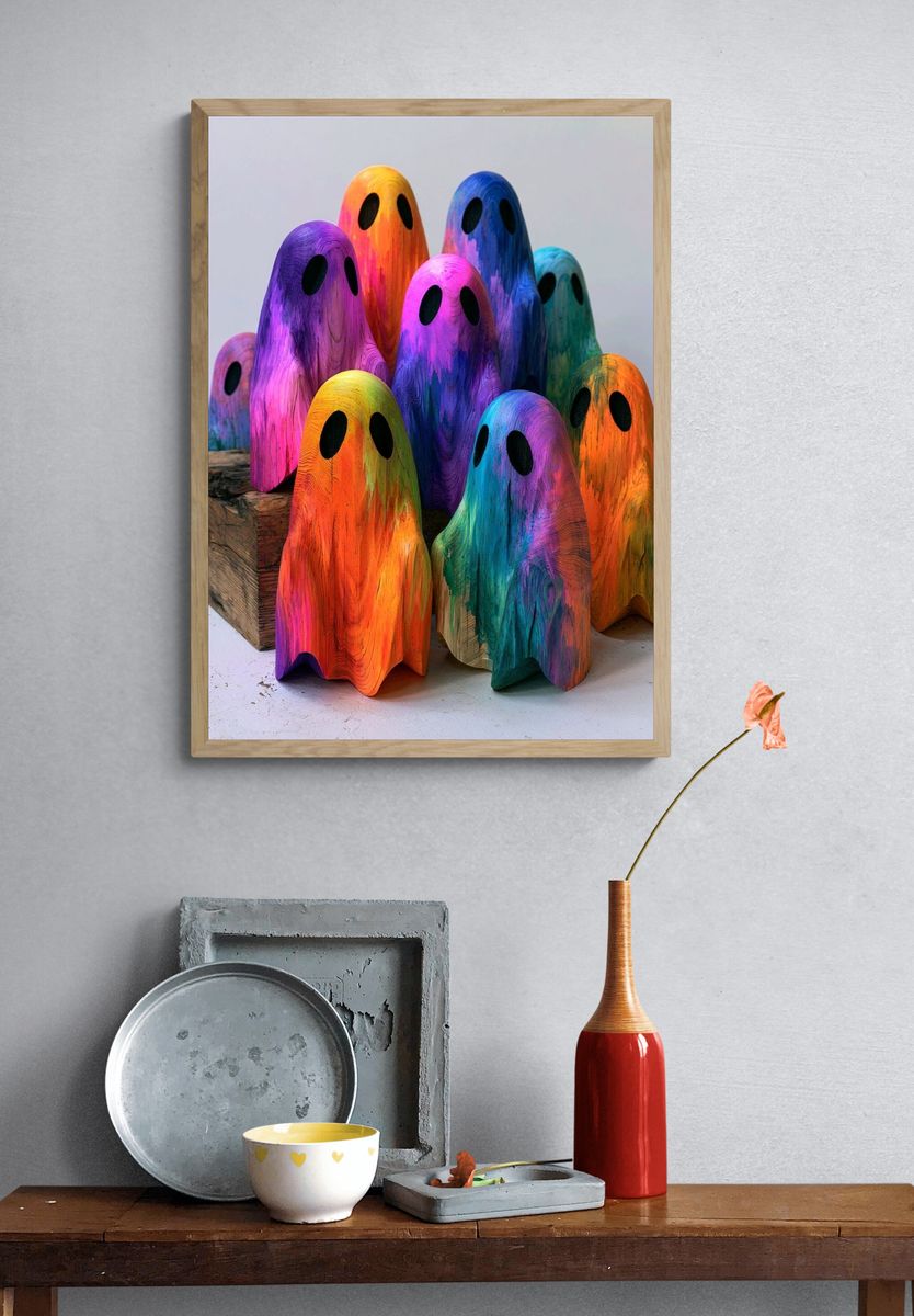 Rainbow Ghost Figurines Illustration Print. — room view 3