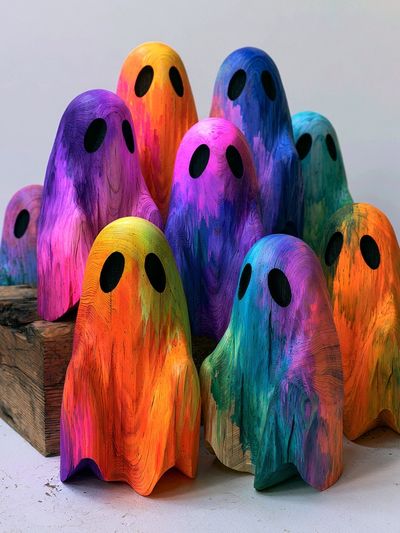Rainbow Ghost Figurines Illustration Print. poster