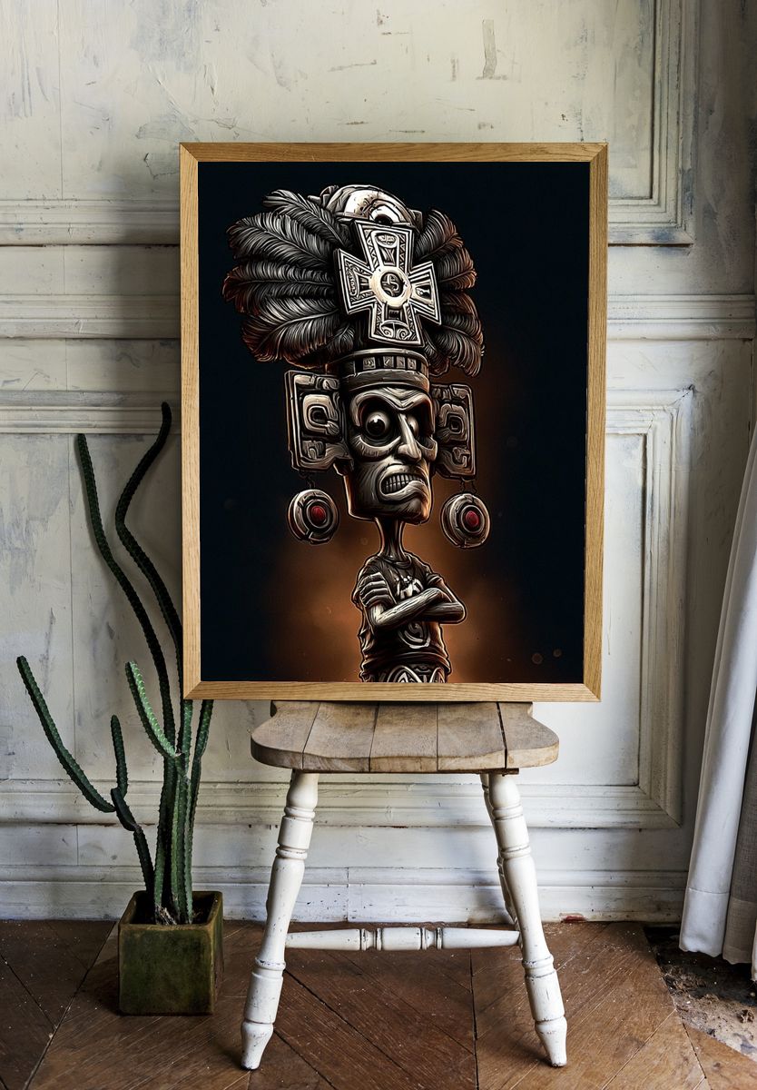 Aztec Warrior Illustration Poster. — room view 1