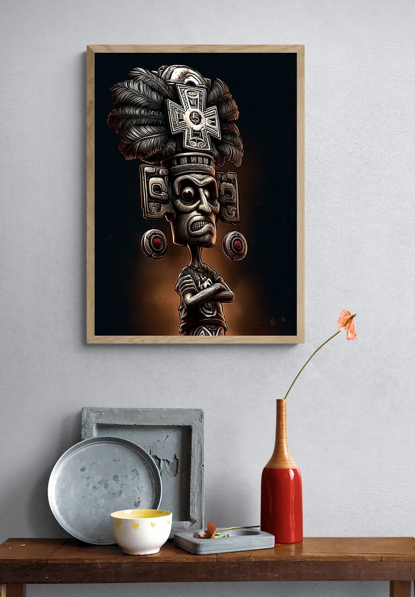 Aztec Warrior Illustration Poster. — room view 3