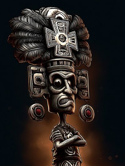 Aztec Warrior Illustration Poster.