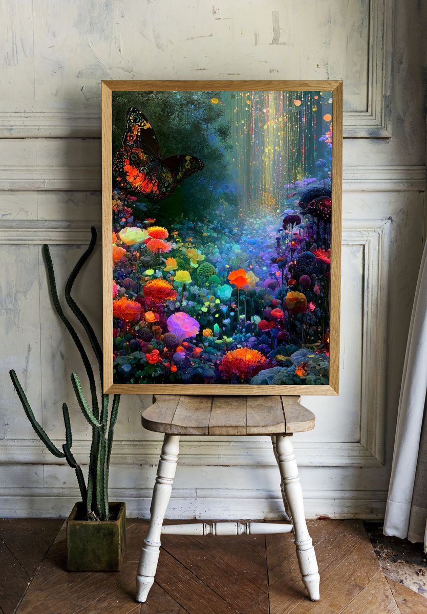 Enchanted Butterfly Garden Illustration Print. — room view 1