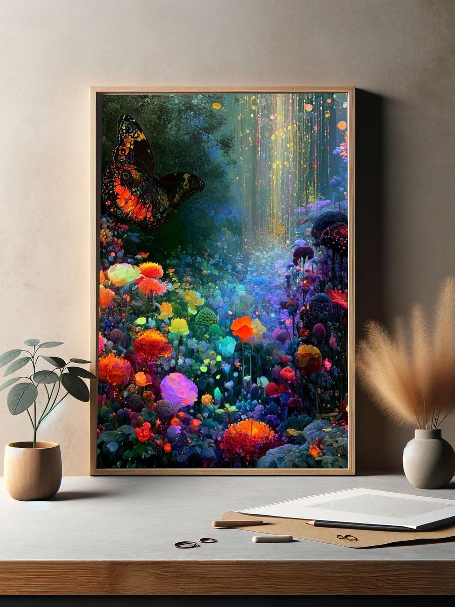 Enchanted Butterfly Garden Illustration Print. — room view 2