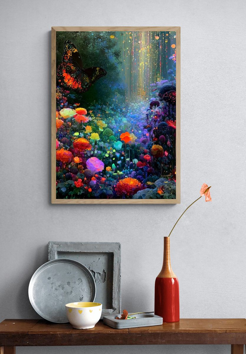 Enchanted Butterfly Garden Illustration Print. — room view 3