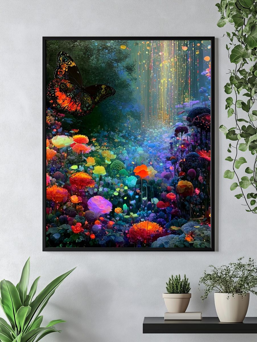 Enchanted Butterfly Garden Illustration Print. — room view 4