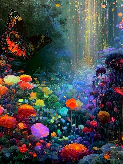Enchanted Butterfly Garden Illustration Print.