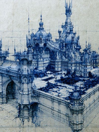 Blue Fantasy Castle Illustration Poster. poster