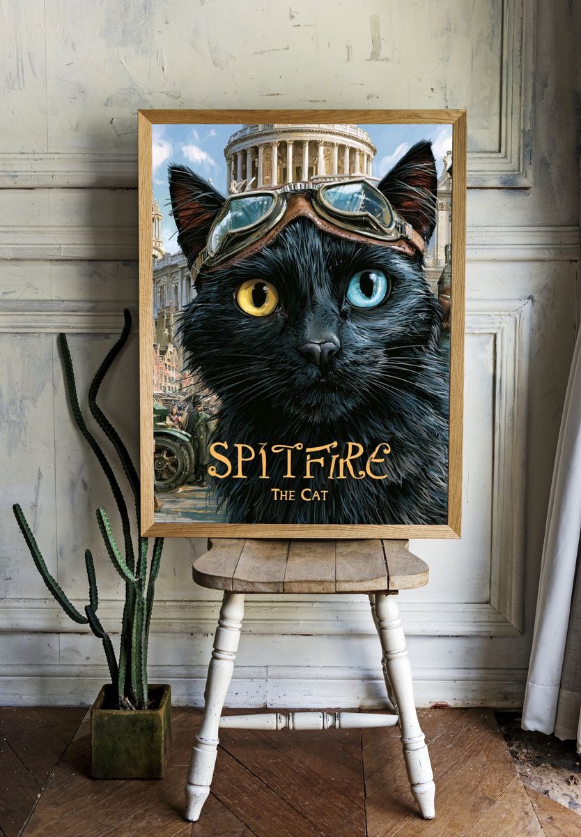 Spitfire the Cat Illustration Poster. — room view 1