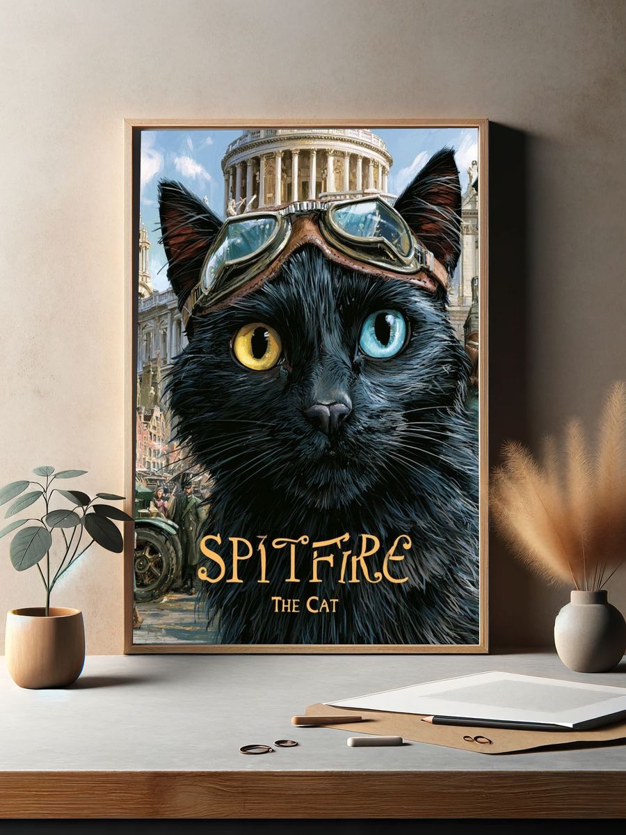 Spitfire the Cat Illustration Poster. — room view 2