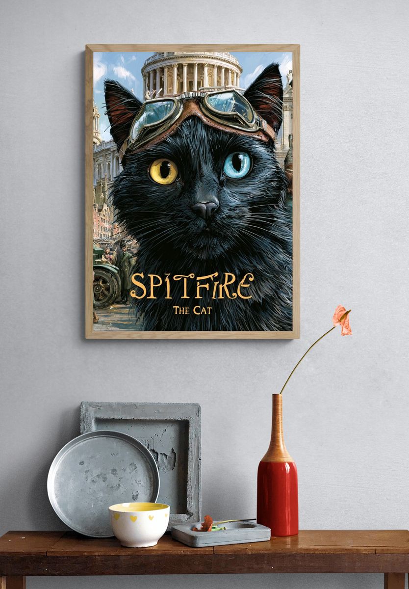 Spitfire the Cat Illustration Poster. — room view 3