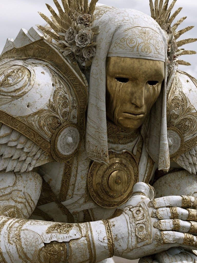 Golden Mask Warrior Illustration Poster. poster detail