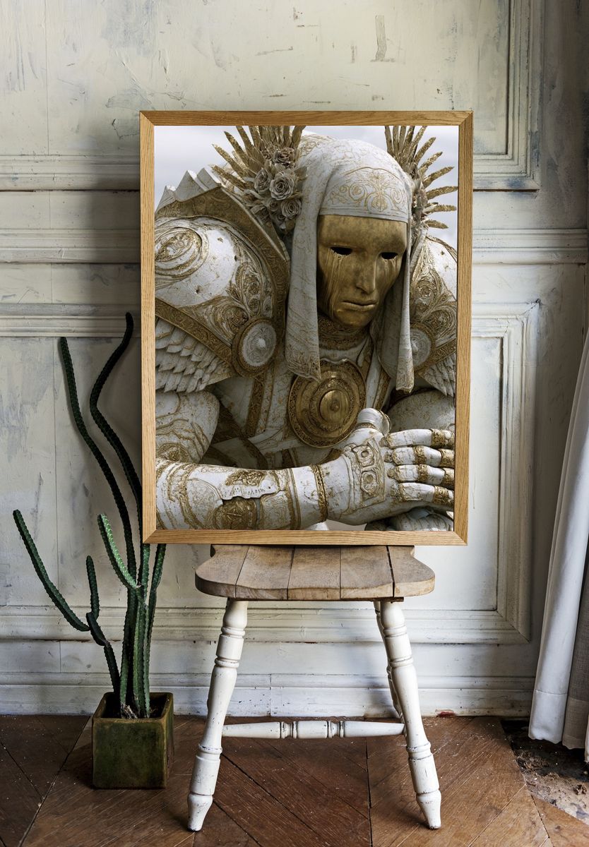 Golden Mask Warrior Illustration Poster. room preview