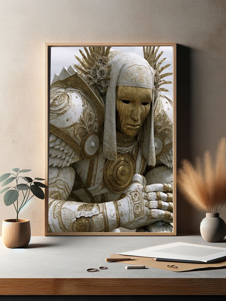 Golden Mask Warrior Illustration Poster. — room view 2