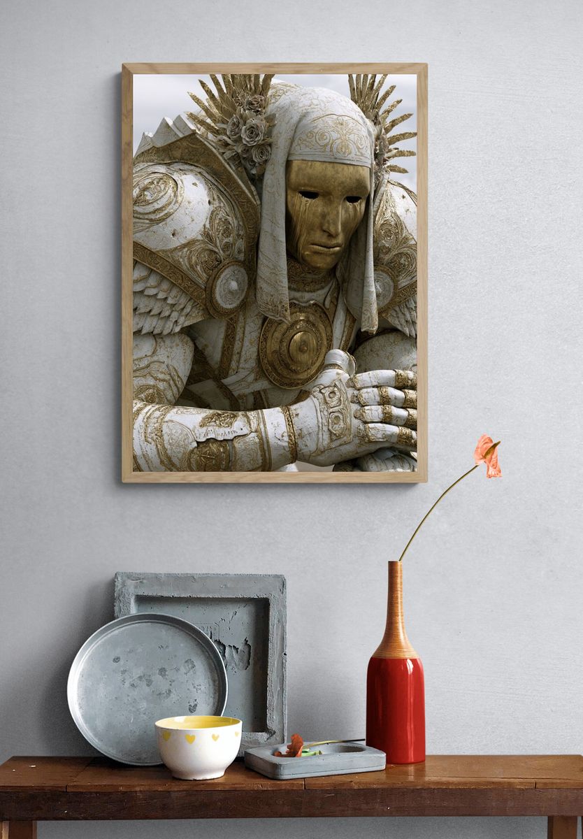 Golden Mask Warrior Illustration Poster. — room view 3