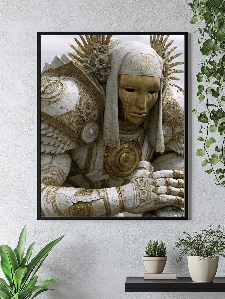 Golden Mask Warrior Illustration Poster. — room view 4
