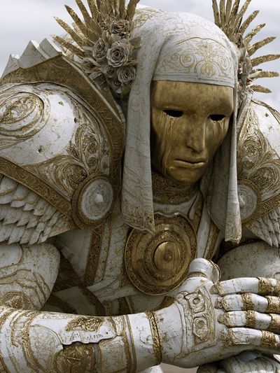 Golden Mask Warrior Illustration Poster.