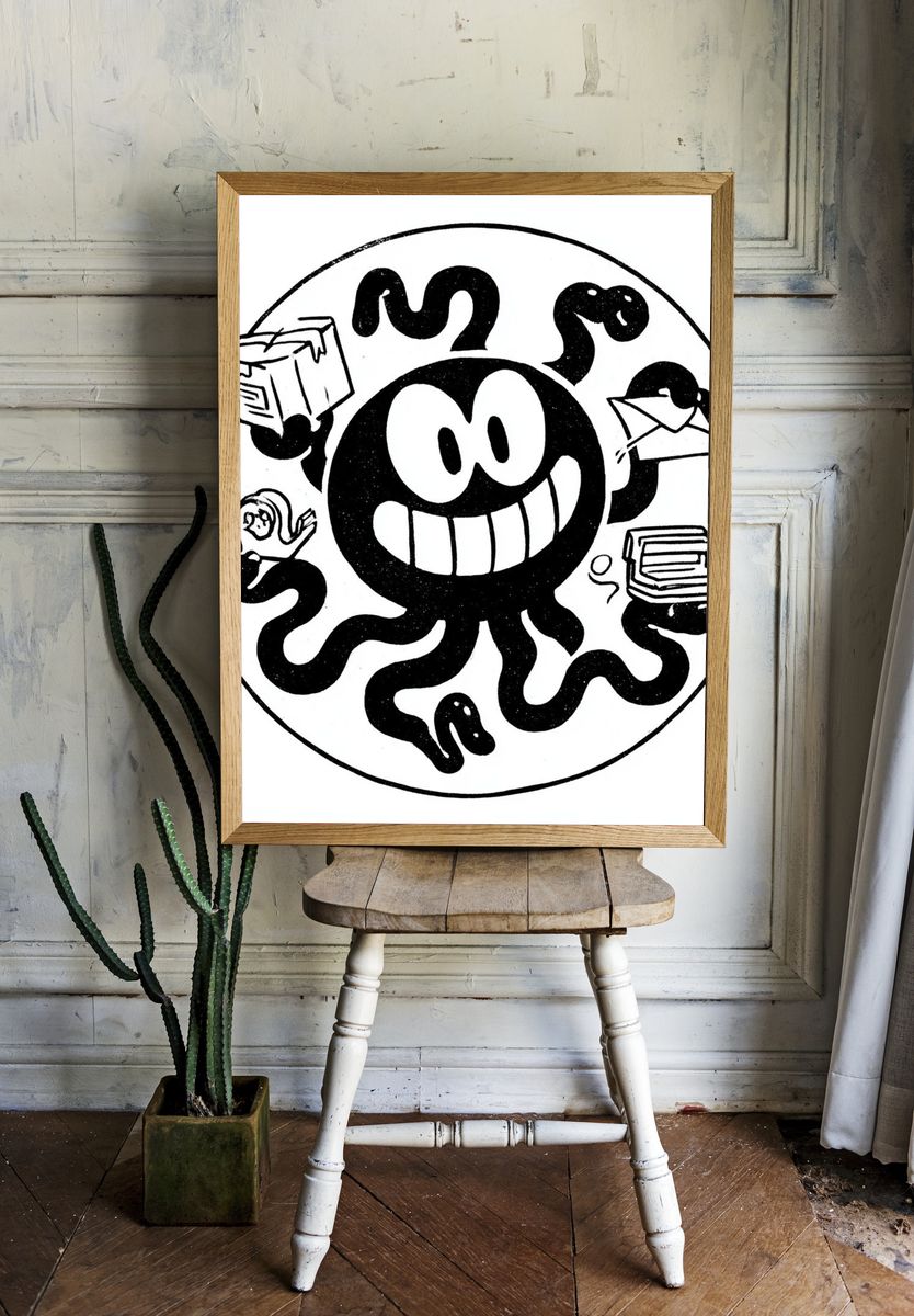 Smiling Octopus Cartoon Print. — room view 1