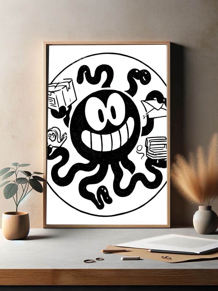 Smiling Octopus Cartoon Print. — room view 2