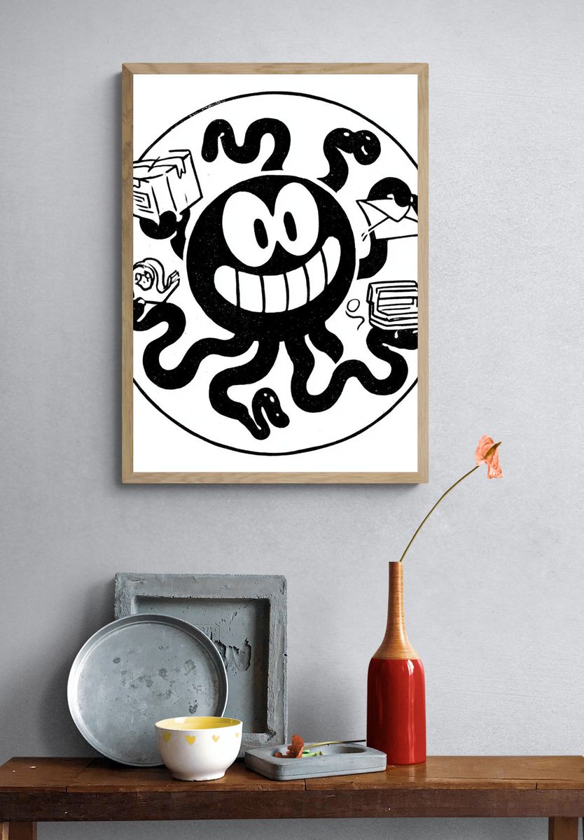 Smiling Octopus Cartoon Print. — room view 3